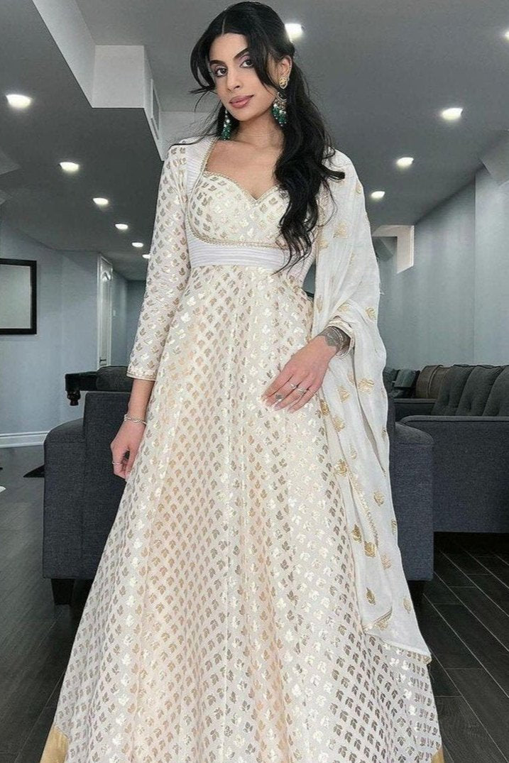 White Chanderi Anarkali